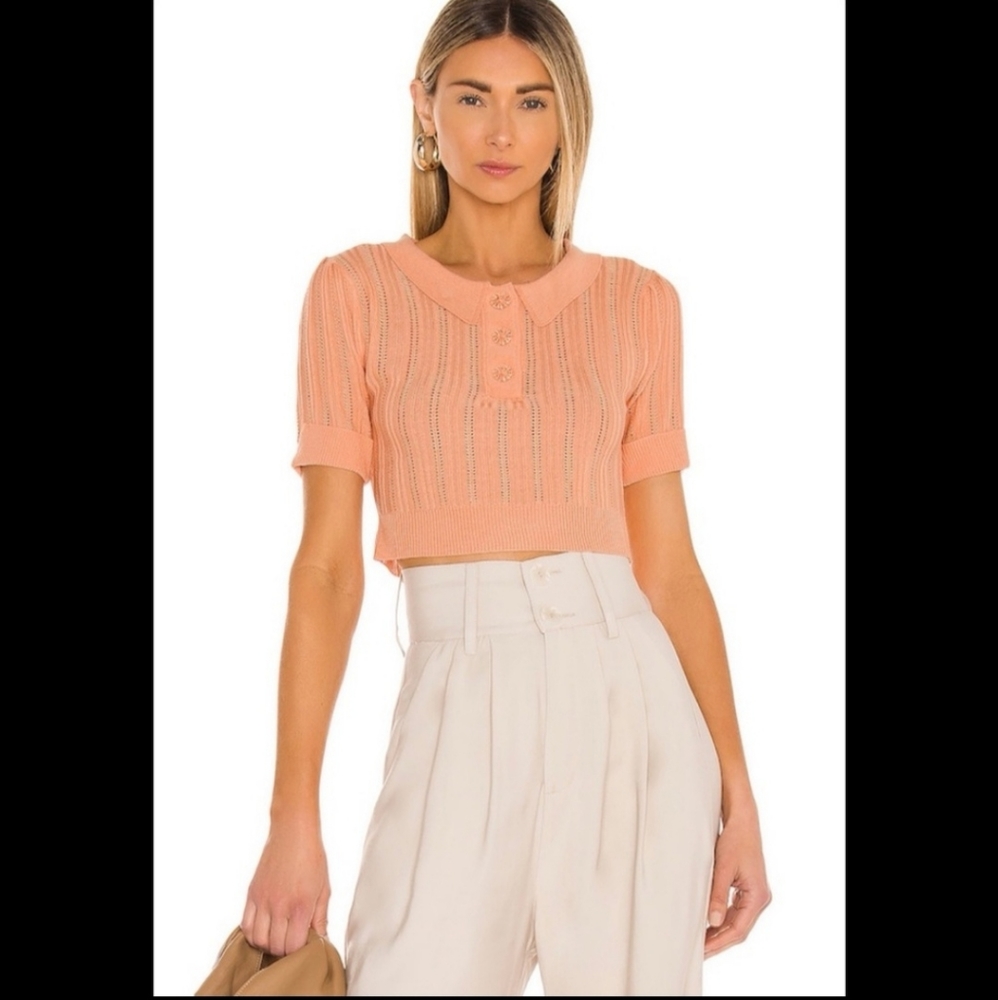 For Love and Lemons Coral Crop Polo Top